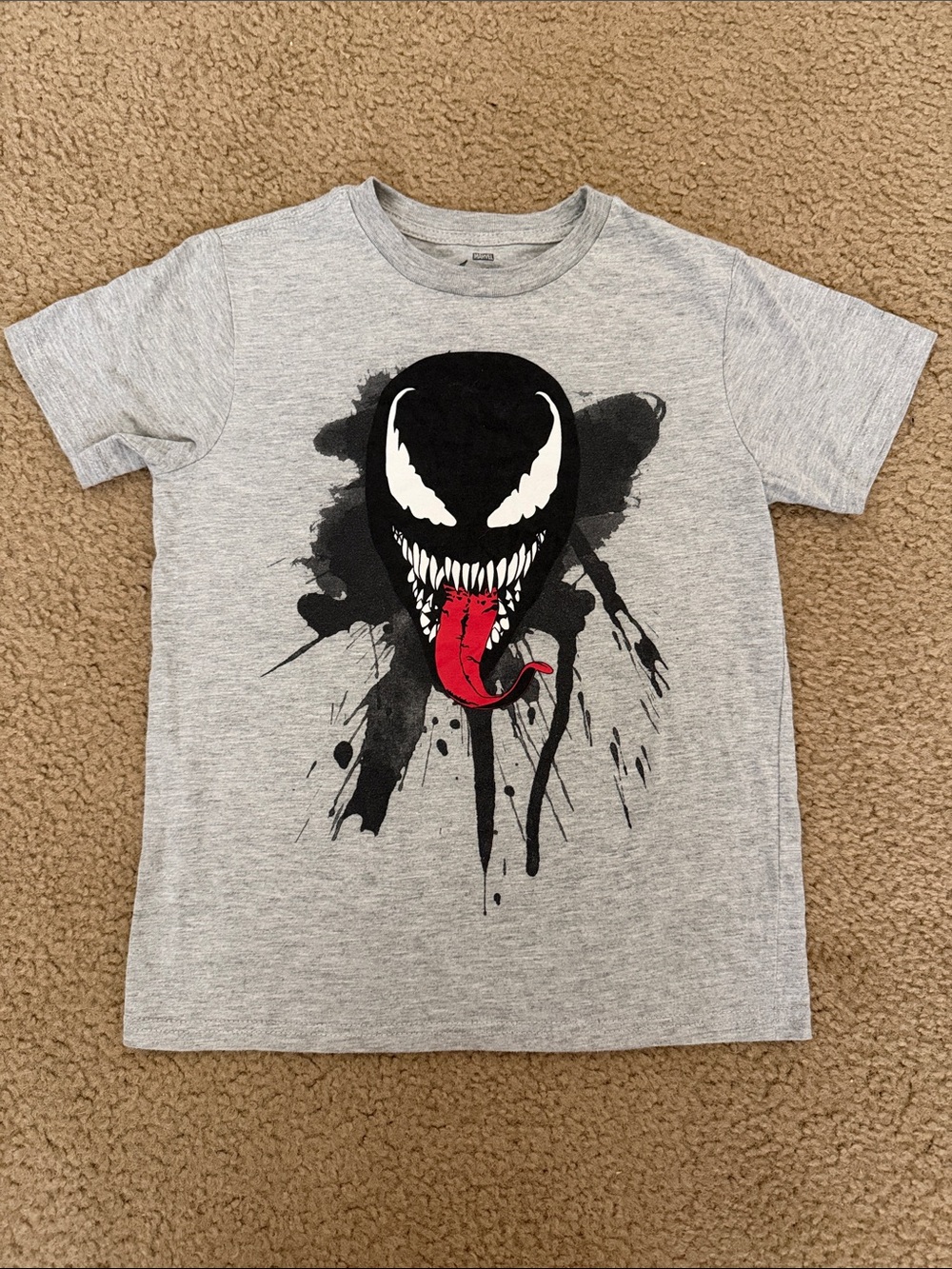 Marvel Kids Gray Venom Splash Graphic Tee with Red Tongue